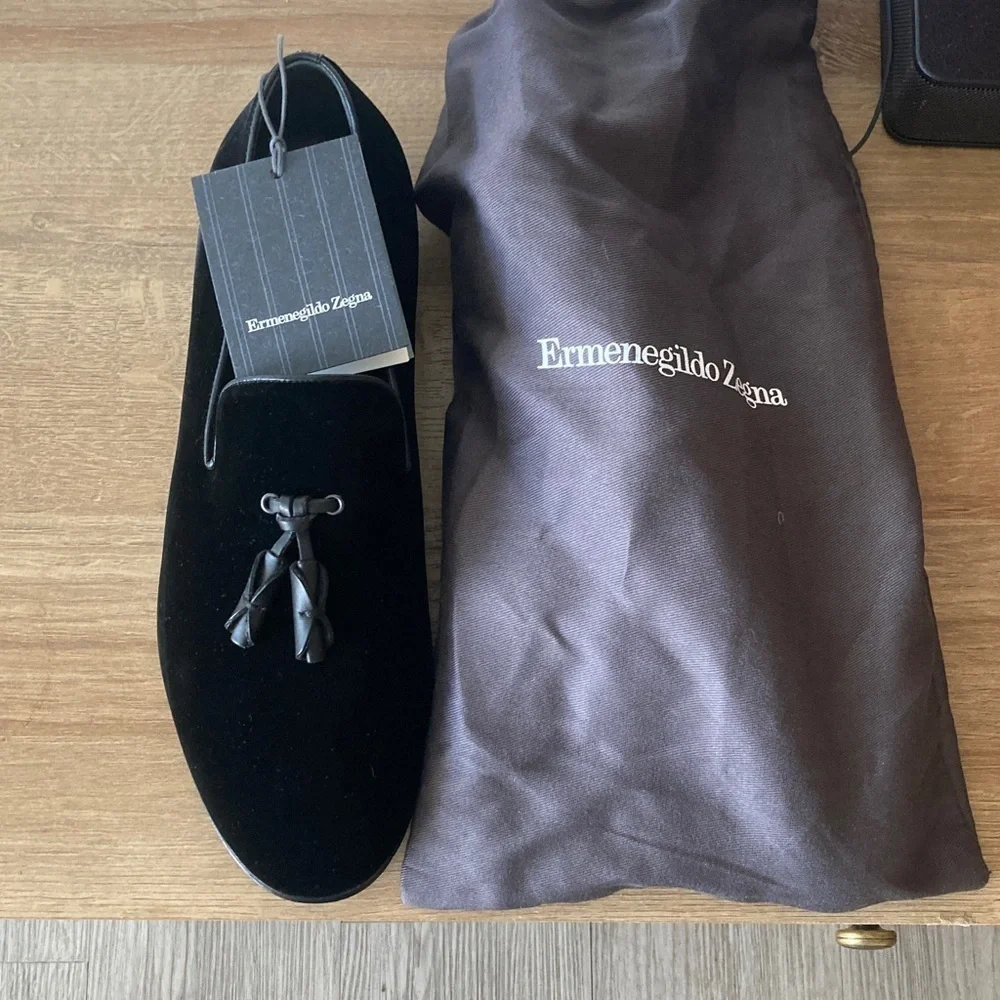 Ermenegildo Zegna Black Velvet Tassel Loafers